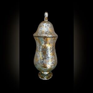 Crystal Glass Footed Urn Style Vase Handpainted Gold/Silver with Lid
